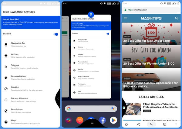 full screen navigation gestures on any android