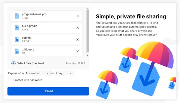 share files online with Firefox send