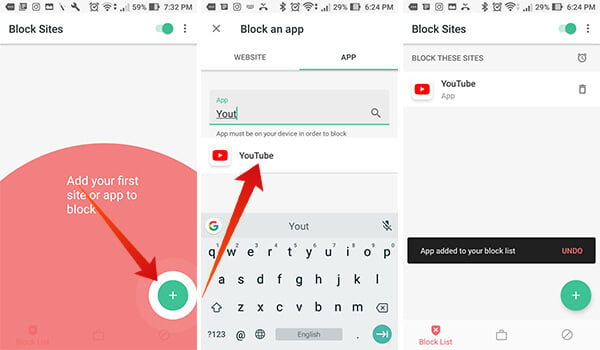 Block Youtube App on Android using BlockSite App