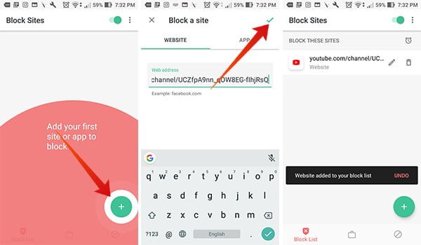 Block Youtube Channel on Android using BlockSite App