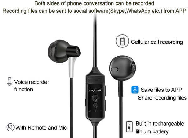 Cell Phone Call Recorder Earphone Waytronic