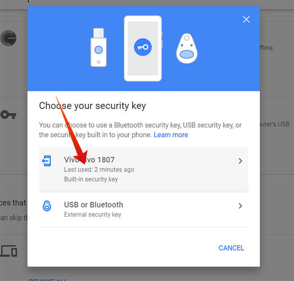 Choose Android smartphone as the Security Key