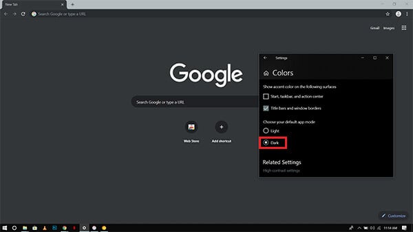 Chrome Canary Dark Mode with System Settings