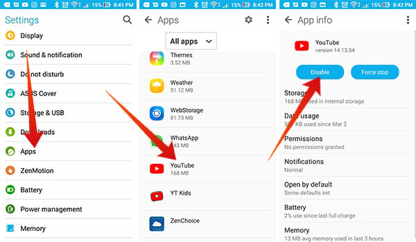 Disable Youtube app from Android