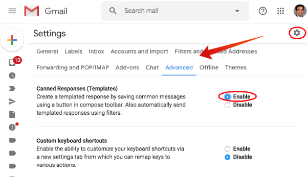 Enable Canned Response Gmail