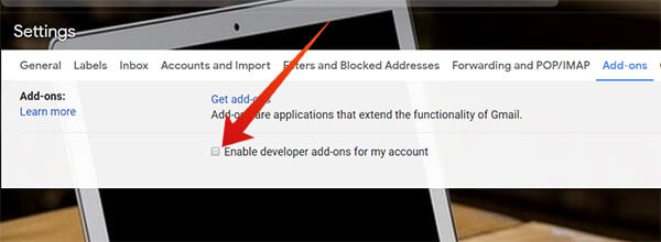 Enable Developer Add-ons for Gmail Account