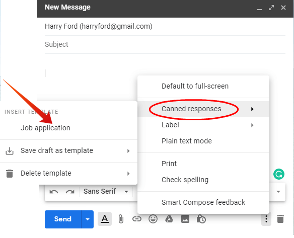 Gmail insert canned response