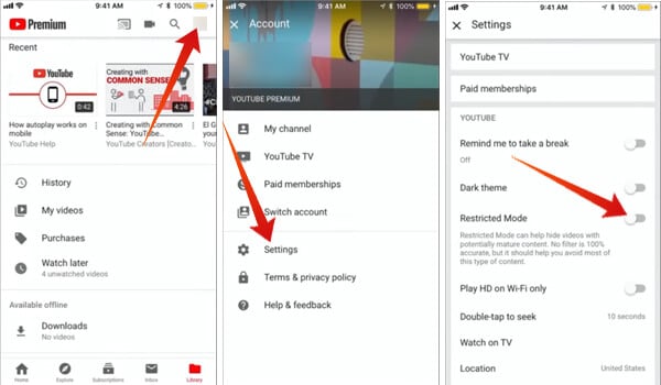 How to enable Youtube Restricted Mode on Youtube on iOS