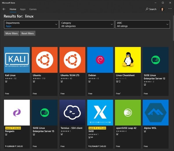Linux on Windows Store