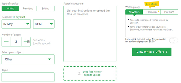 Order Page for Edusson