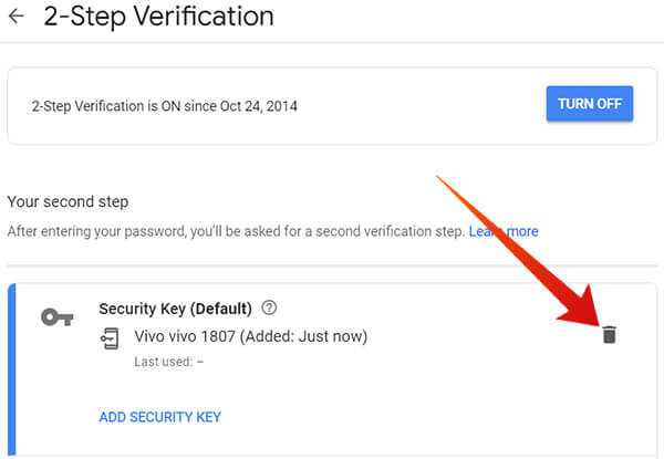 Remove Security Key Device from Google 2SV