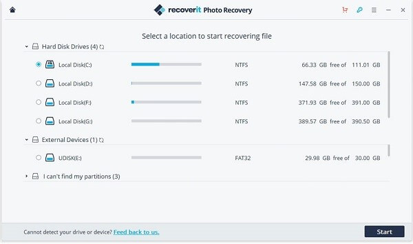 Selecting Location to Recover recoverit