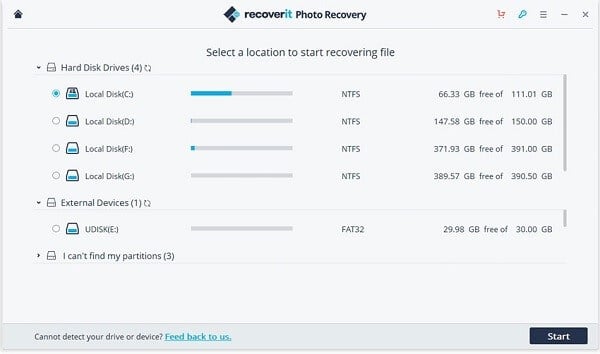 Selecting Location to Recover recoverit