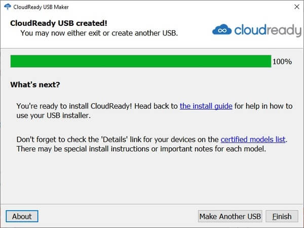 CloudReady USB installation complete