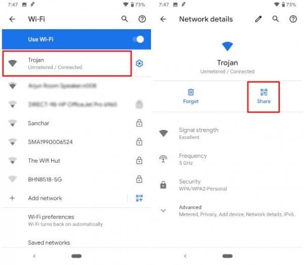 Android Q WiFi Network Details