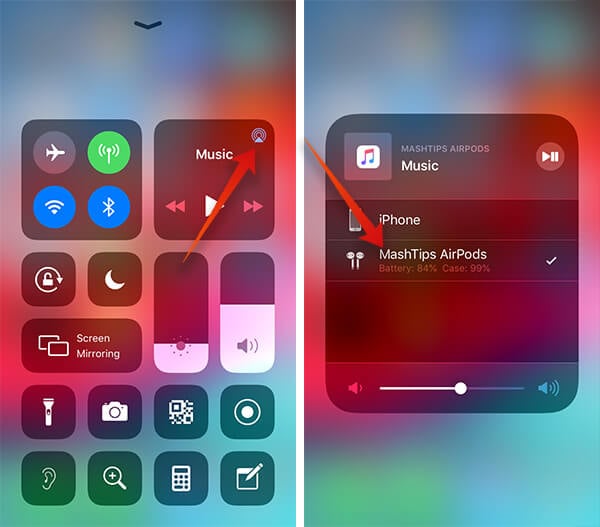 Check AirPods Battery Status Using AirPlay Icon