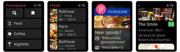 Foursquare travel app for Apple Watch