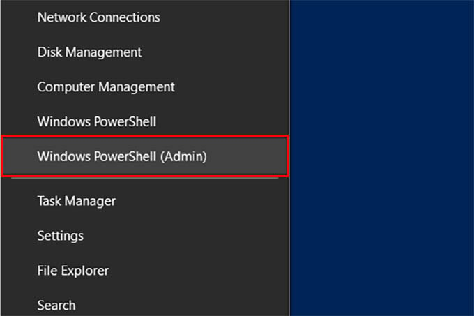 Open Windows PowerShell Admin on Windows 10