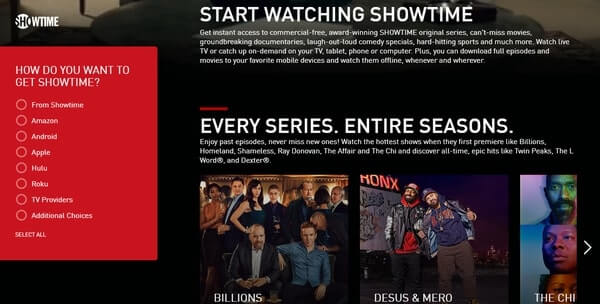Showtime video streaming service