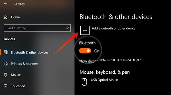 Turn on Bluetooth and Add new Device