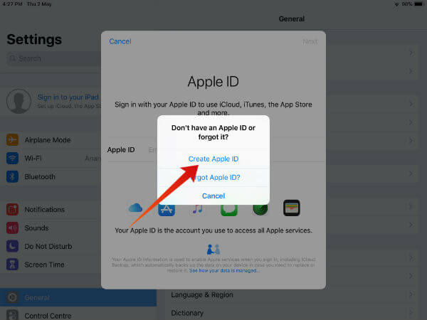 iPad create new apple id