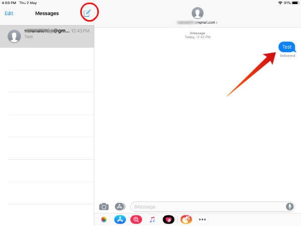 iPad send imessage using email