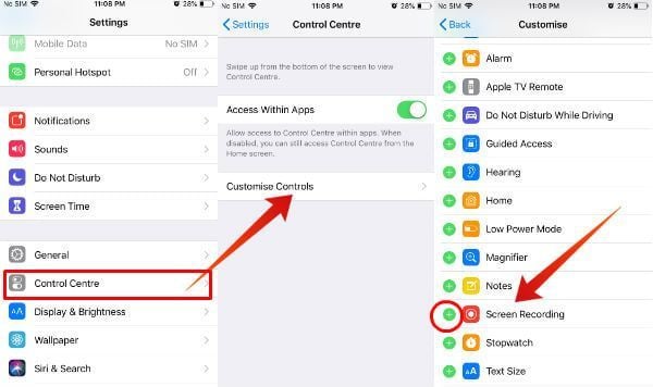 iPhone Enable Screen Recorder