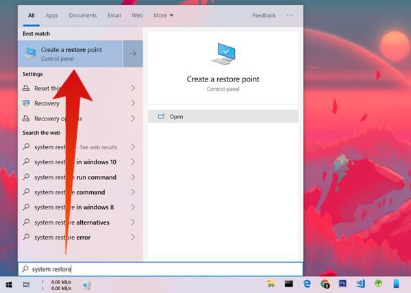 Create Restore Point Windows10