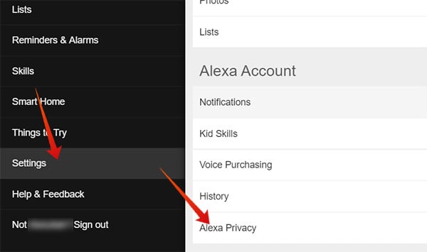 Enter Alexa Privacy from Alexa Settings