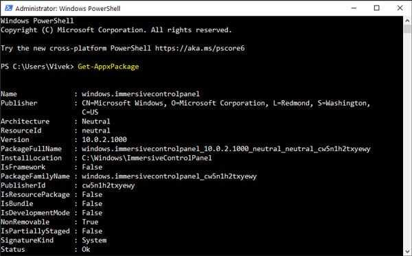 Get-AppxPackage Command Windows 10 built-in apps
