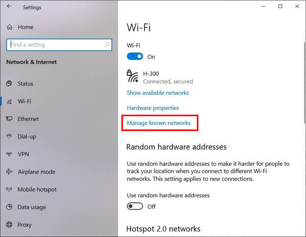 Manage known networks Windows 10