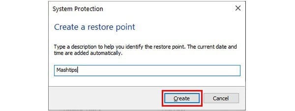 Name System Restore Point