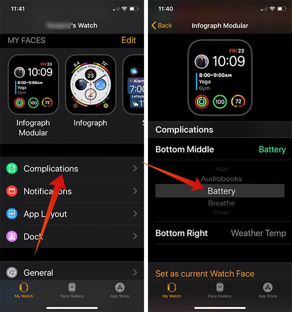 Add Battery Complication on Apple Watch Face from iPhone