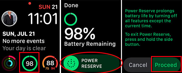 Enable Apple Watch Power Reserve from Battery Complication