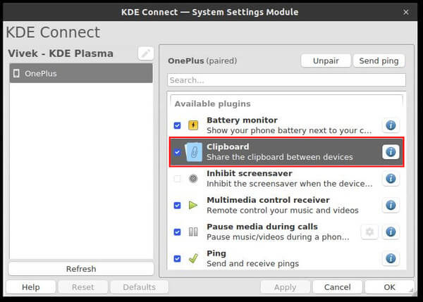 enable clipboard sharing in KDE Connect app