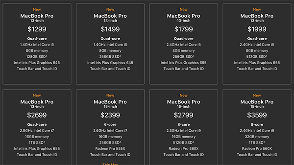 Comparación de MacBook Pro 2019