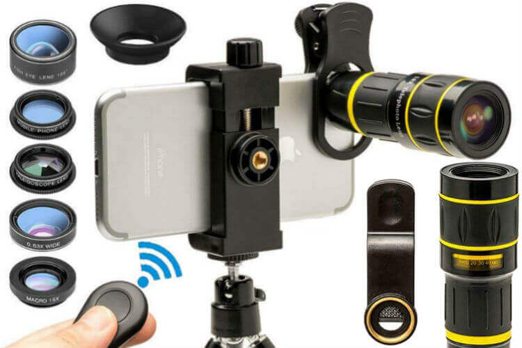Phone Camera Len,Wiilkac 12 in 1 Phone Lens Kit with Selfie Stick Tripod,Wide Angle,Zoom Lens Macro Len,Fisheye Lens,CPL Starburst,Kaleidoscope Lens,Color Filters Compatible iPhone X/8/7 Samsung