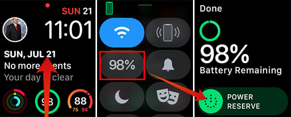 Power Reserve Mode on Apple Watch from Control Center