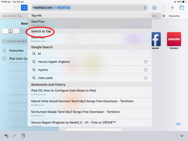 iPad Safari Switch to existing tab