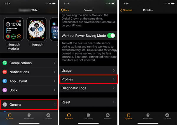 Check for Beta Profiles on Apple Watch from Watch App Screenshots