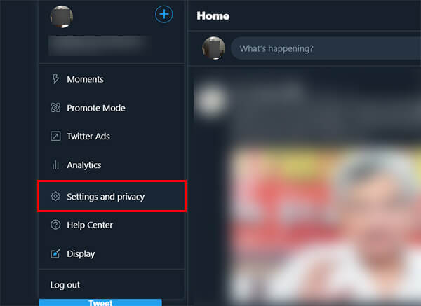 Click Settings and Privacy on Twitter