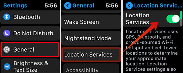 Screenshots of Disabling Location Services on Apple Watch