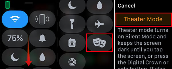 Enable Theatre Mode Apple Watch from Control Center Screenshots