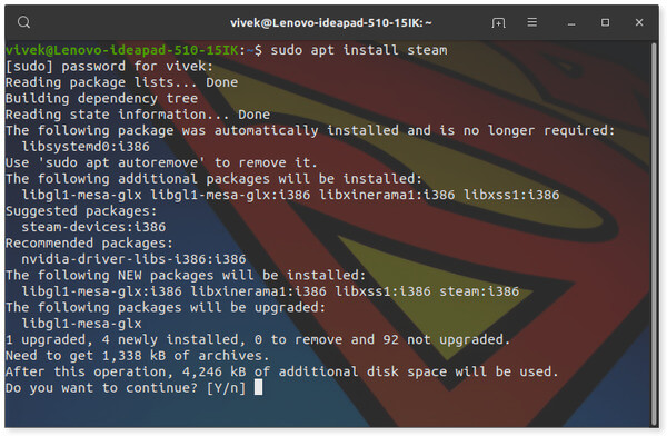 Terminal command to install Steam installer