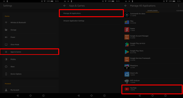 Manage Apps Amazon Fire Tab