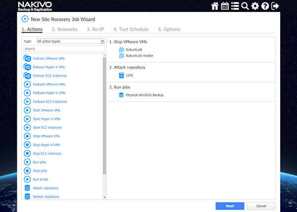 Nakivo Site Recovery Job Actions