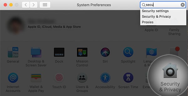 System Preference Window Click Security & Privacy in Mac