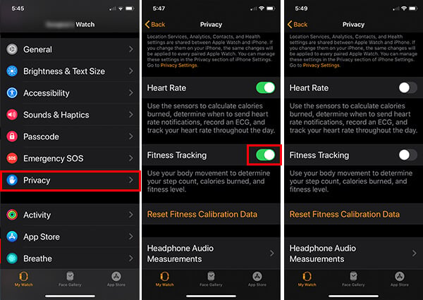 Turn off Fitness Tracking in Apple Watch Screenshot