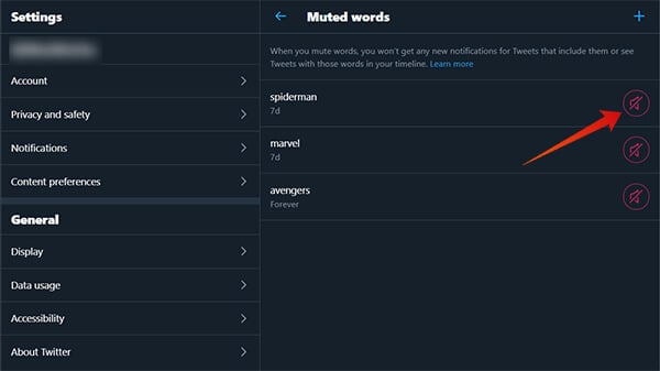 Unmute a Muted Word on Twitter
