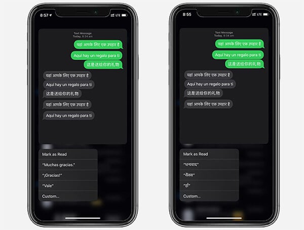 iMessage Quick Reply in Spanish and Hindi iOS 13